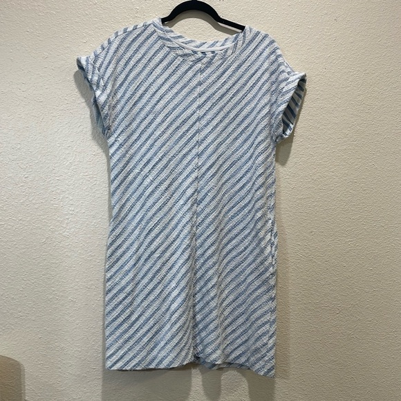 Lou Grey Women's Blue Cream Boucle Striped Pocket Shift Dress M - Picture 2 of 9